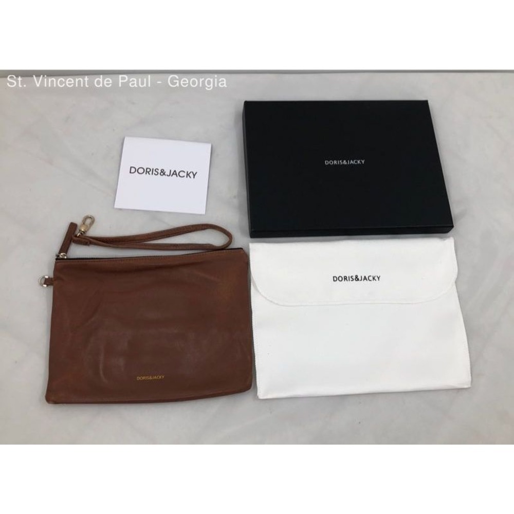 Vintage Doris & Jacky Brown Lambskin Leather Clutch W/ Original Box and Dust Bag